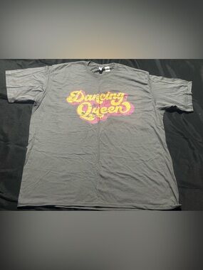 Dancing Queen Gray Tee with Yellow and Pink Retro Logo